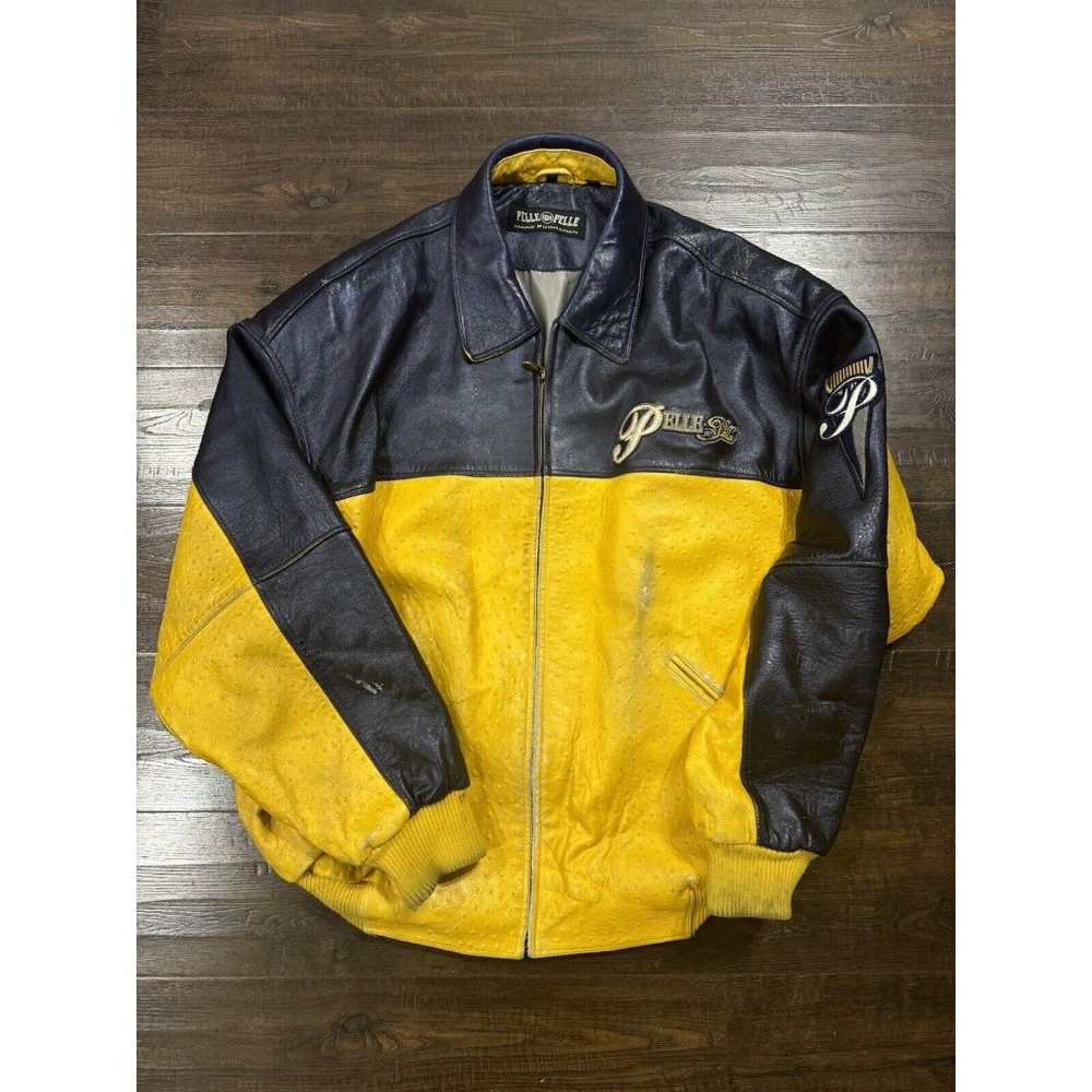 Vintage Marc Buchanan Pelle Pelle Y2K Hip Hop Embroidered Leather Jacket Size 50